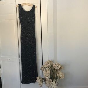 Caché Navy Blue Beaded Gown